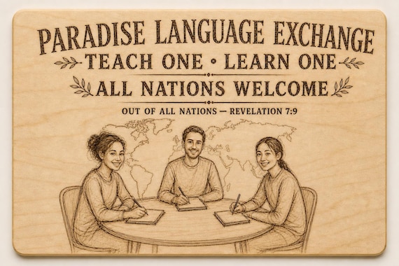 Paradise Language Exchange 0.236 in Birch Engraved Sign, JW Paradise Wall Decor and Gift