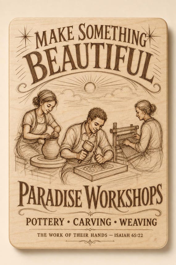 Paradise Craft Workshops 0.236 in Birch Engraved Sign, JW Paradise Wall Decor and Gift