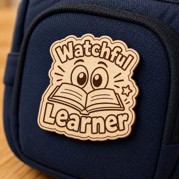 Watchful Learner Engraved Birch Reward Badge, JW Kids Meeting Gift, Lapel Pin Magnet or Keychain