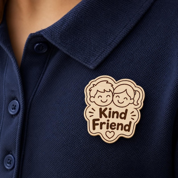 Kind Hearts Friend Engraved Birch Reward Badge, JW Kids Meeting Gift, Lapel Pin Magnet or Keychain