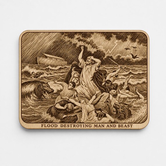 Photo-Drama of Creation Slide – Flood Destroying Man and Beast – Birch Plaque