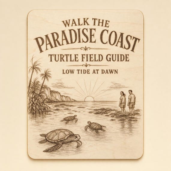 Paradise Coast Turtle Guide 0.236 in Birch Engraved Sign, JW Paradise Wall Decor and Gift
