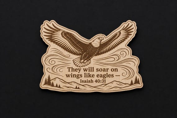 Isaiah 40:31 Wood Scripture Plaque, Eagle Wall Decor, Birch Bible Verse Sign, shown in an additional close-up listing view with visible shape and details.