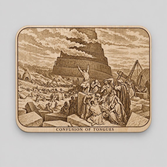 Photo-Drama of Creation Slide – Confusion of Tongues – Birch Plaque