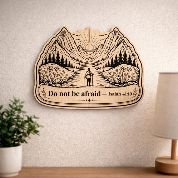 Isaiah 41:10 Wood Scripture Plaque, Do Not Be Afraid Sign, Birch Mountain Wall Decor, shown in an additional close-up listing view with visible shape and details.