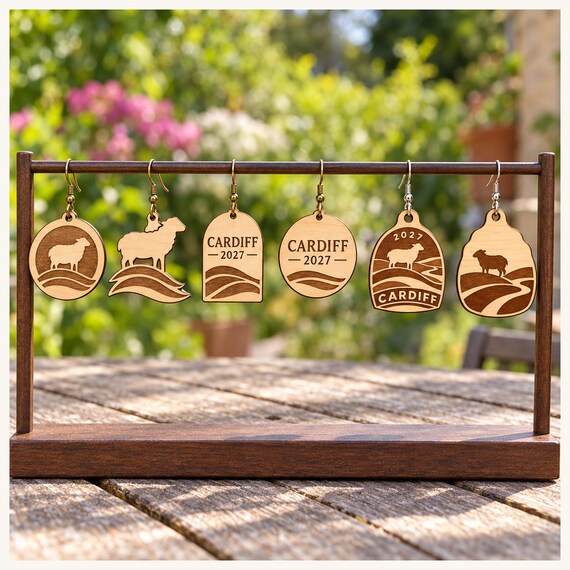 Cardiff 2027 International Convention Birch Earrings, Engraved City Design Jewelry
