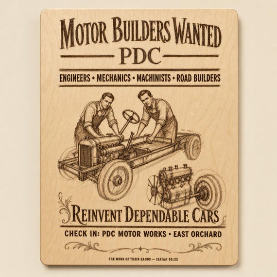 Paradise Design Construction Motor Builders Wanted 0.236 in Birch Engraved Sign, Paradise Reconstruction Wall Decor