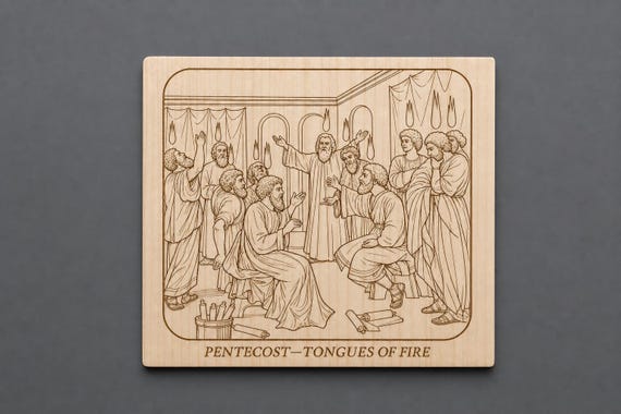 Photo-Drama of Creation Slide – Pentecost Tongues of Fire – Birch Plaque