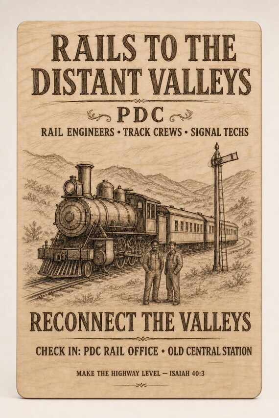 Paradise Design Construction Rails to the Distant Valleys 0.236 in Birch Engraved Sign, Paradise Reconstruction Wall Decor