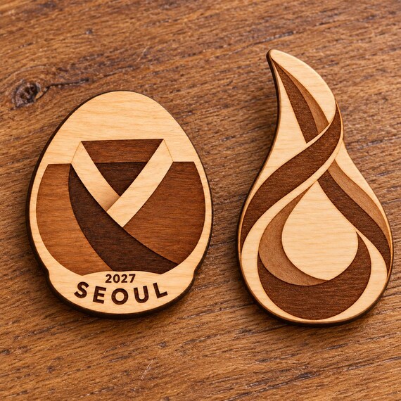 2027 International Convention Seoul Engraved Birch Pin, Magnet or Keychain