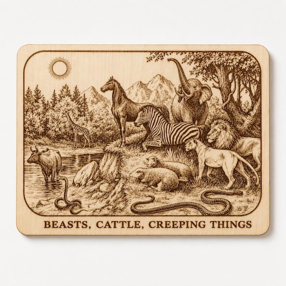 Photo-Drama of Creation Slide – Beasts, Cattle, Creeping Things – Birch Plaque