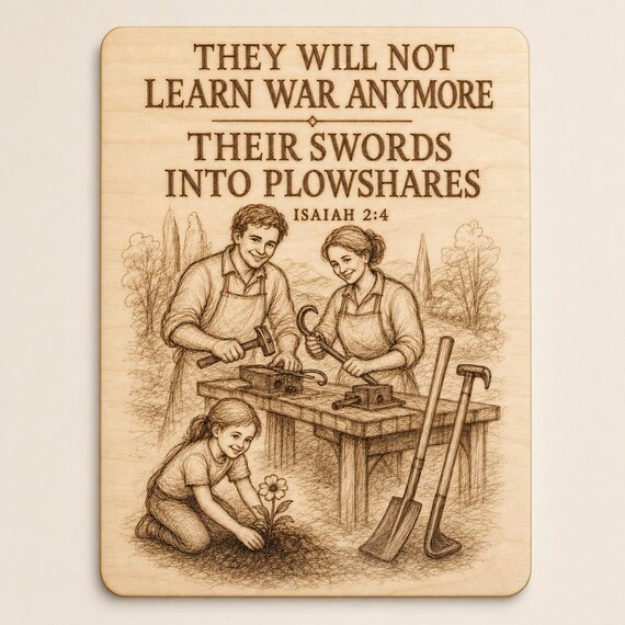 No More War Garden Tools 0.236 in Birch Engraved Sign, JW Paradise Wall Decor and Gift