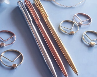 Slim Metal Signature Pens | Gold, Silver, Rose Gold | Twist Action - Retractable Pen | Black Ink | Ballpoint Pen