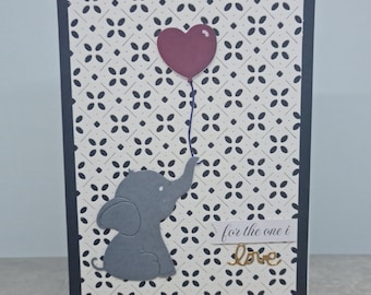 Handmade Elephant Valentines Day Card | Lined Envelope + Wax Seal