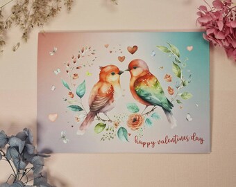 Happy Vanentines Day | Watercolour | Greeting Card + Envelope | Love Birds