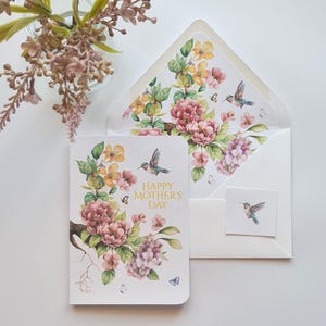 Personalised Mother's Day Card | Greeting Card, Lined Envelope + Sticker Seal | Linen Cardstock | Hummingbird Floral's