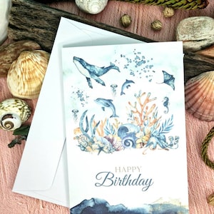 Happy Birthday Card | Watercolour Birthday Card | Premium Card, Envelope + Liner | The Coral Sea