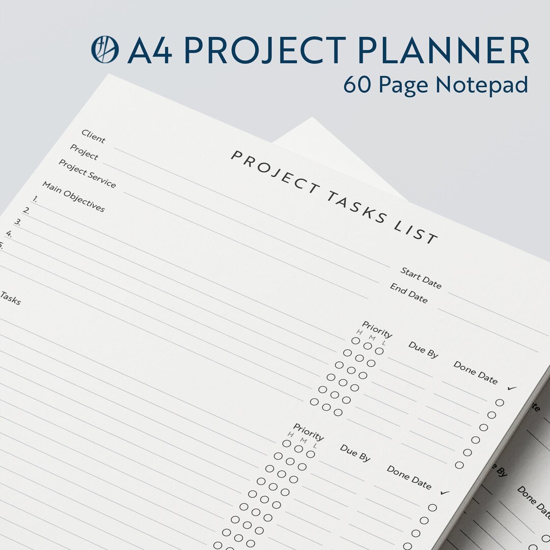 A4 Project Planner Notepad | 60 Tear Away Pages | Project Task Tracker ...