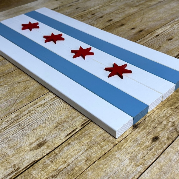 Wooden Chicago Flag - Handmade Wall Art Decor