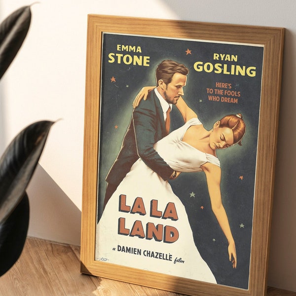 Cartel de escena de baile de La La Land, cartel retro de La La Land, cartel romántico, cartel de película, cartel de baile, cartel de Ryan Gosling, cartel de Emma Stone
