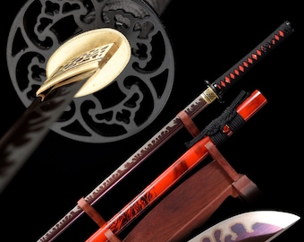 Handmade Samurai Ninjato Sword 1060 Carbon Steel with Red Blade