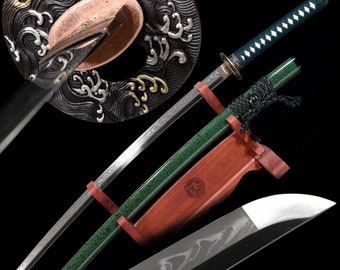 Handmade Japanese Katana Sword With T10 Steel Clay Tempered Real Hamon