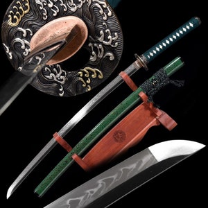Handmade Japanese Katana Sword With T10 Steel Clay Tempered Real Hamon