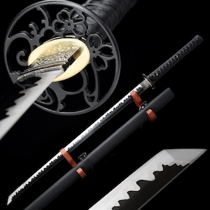 Handmade Ninjato Straight Japanese Sword Spring Steel With Black Blade