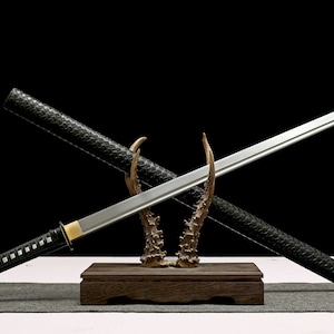 Hand Made High Quality T10 Steel Ninjato Black Faux Leather