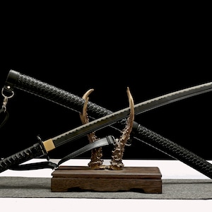 Handgefertigte hochwertige T10 Stahl Japanische Katana Schwerter Black Wolf