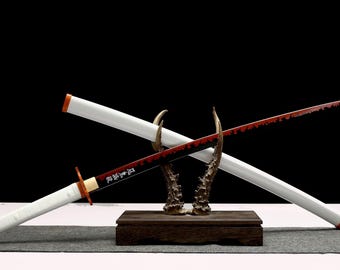 Anime Katana with Red Black Flames, 1045 Steel Sword
