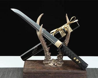 Tanto Sword with T10 Steel Blade, Clay Tempered Hamon Finish