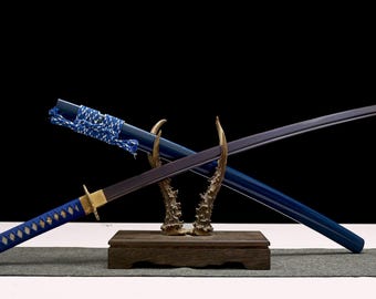 Handmade Blue Damascus Katana Sword