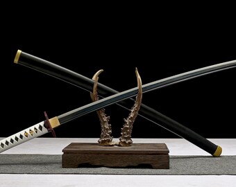 Black and White Anime Katana Sword, 1045 Steel with Razor Sharp Edge