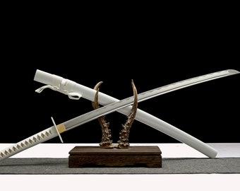 Real Anime Cosplay White Gold Katana Sword