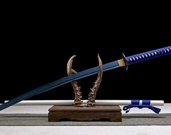 Razor Sharp T10 Steel Katana, Blue Samurai Sword with Lacquered Saya
