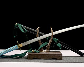 Anime Katana Sword, Real Blue Green Cosplay with 1045 Steel