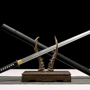 T10 Steel Ninjato Sword with Black Faux Leather Handle