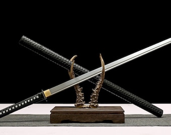 T10 Steel Ninjato Sword with Black Faux Leather Handle