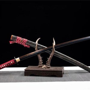 Hecho a mano Superior T10 Katana Real Hamon Clay Templado Rayskin Saya