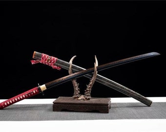 Hand Made Superior T10 Katana Real Hamon Clay Tempered Rayskin Saya