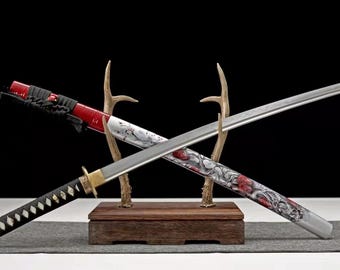 Handmade Katana Sword with T10 Steel and White Rayskin Handle