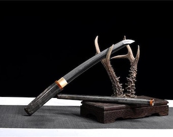 Handmade Tanto Sword, Clay Tempered T10 Blade with Ox Horn Saya