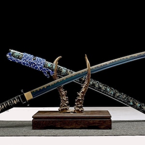 Espada Katana hecha a mano, acero T10 con Hamon afilado como una navaja