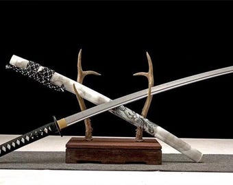 T10 Steel Katana Sword with Koi Fish Design, 40-Inch Blade