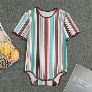 Teal and Red Stripes Adult Onesie