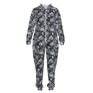 Unisex Fuzzy Hugger Adult Fluffy One Piece Loungewear - Black Camo Skulls