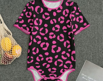 ABDL Onesie Black with Hot Pink Leopard Skin