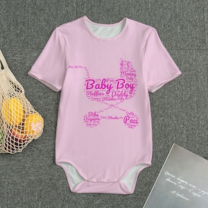 ABDL Pink Baby Carriage Word Art Adult Onesie