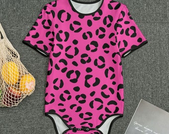 ABDL Onesie Pink with Black Leopard Skin